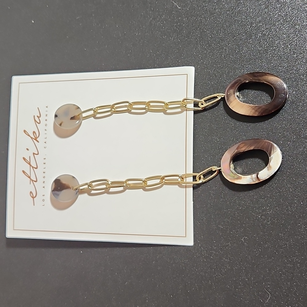 ETTIKA Goldtone Chain Round Dangle Costume Jewelry Pierced Earrings - Picture 3 of 3
